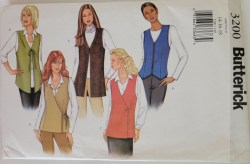 3200 BUTTERICK BUTTON ZIP TIED SHAPE 5 LINED VESTS PATTERN 14-18, 20-24